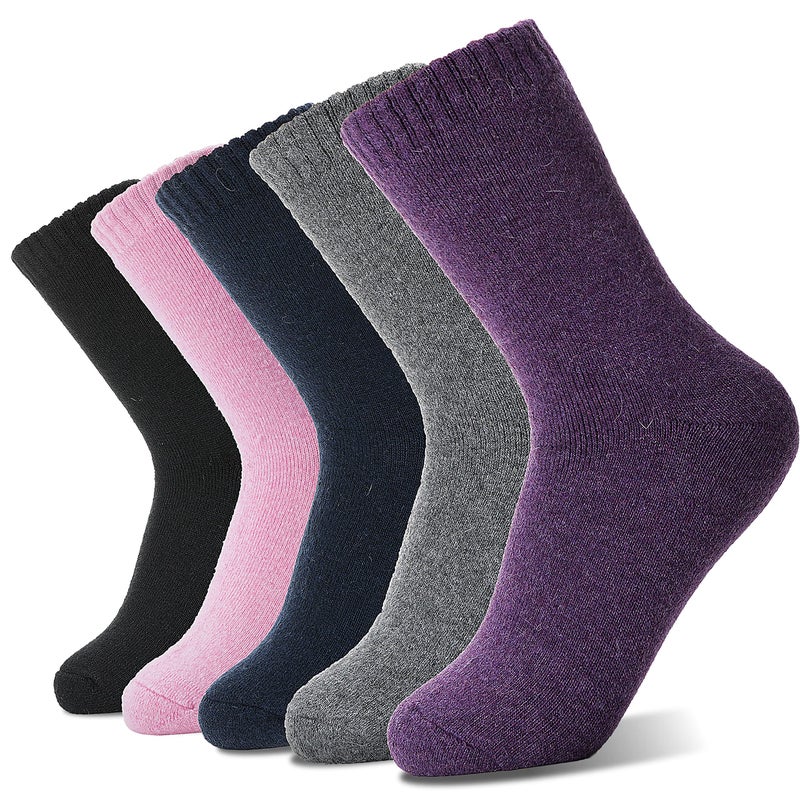 Sandsuced Wool Warm Socks for Women Winter Hiking Thick Boot Thermal Cozy Crew Work Soft Ladies Socks 5 Packï¼ˆSolid Color Cï¼‰ - Image 1